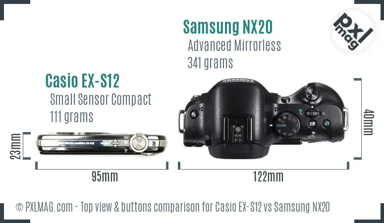 Casio EX-S12 vs Samsung NX20 top view buttons comparison