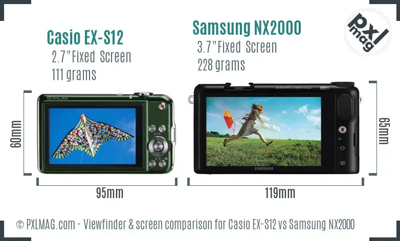 Casio EX-S12 vs Samsung NX2000 Screen and Viewfinder comparison