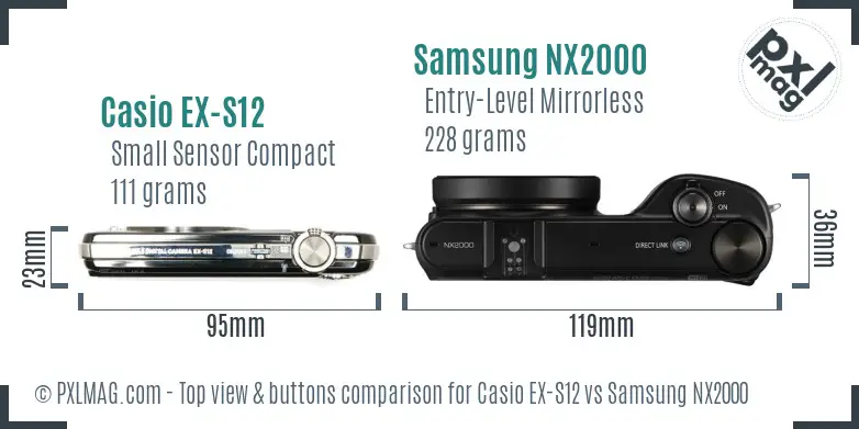 Casio EX-S12 vs Samsung NX2000 top view buttons comparison