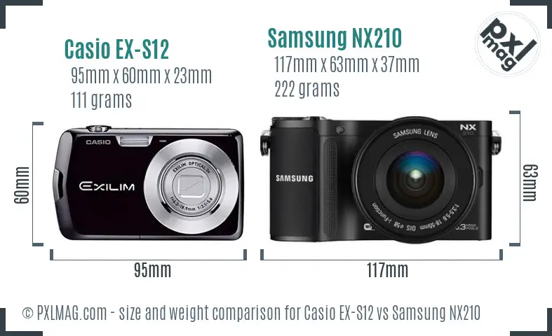 Casio EX-S12 vs Samsung NX210 size comparison