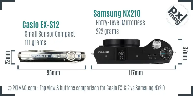 Casio EX-S12 vs Samsung NX210 top view buttons comparison
