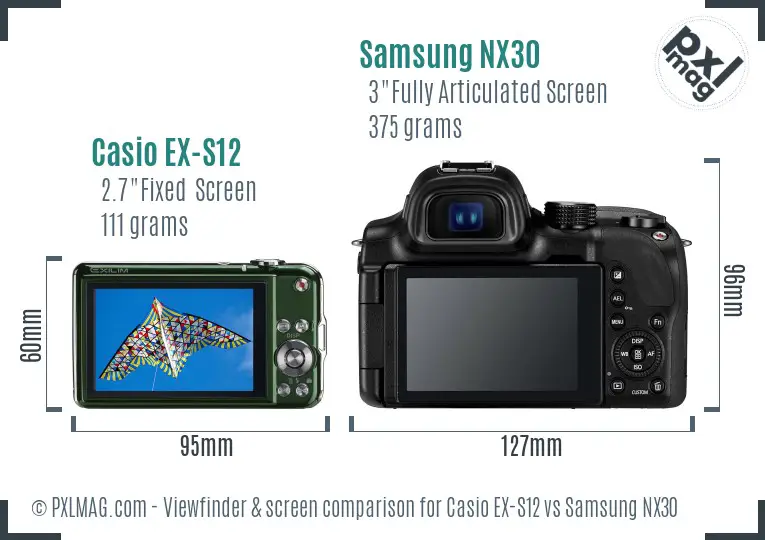 Casio EX-S12 vs Samsung NX30 Screen and Viewfinder comparison