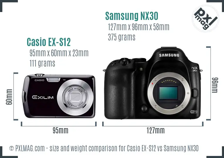 Casio EX-S12 vs Samsung NX30 size comparison