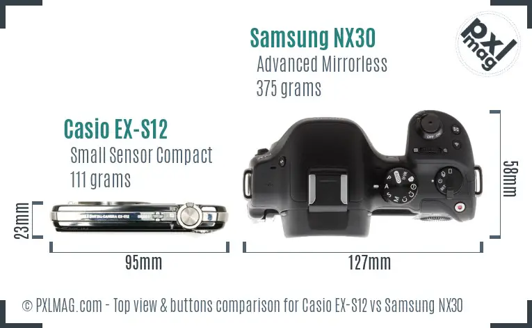 Casio EX-S12 vs Samsung NX30 top view buttons comparison