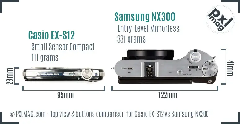 Casio EX-S12 vs Samsung NX300 top view buttons comparison