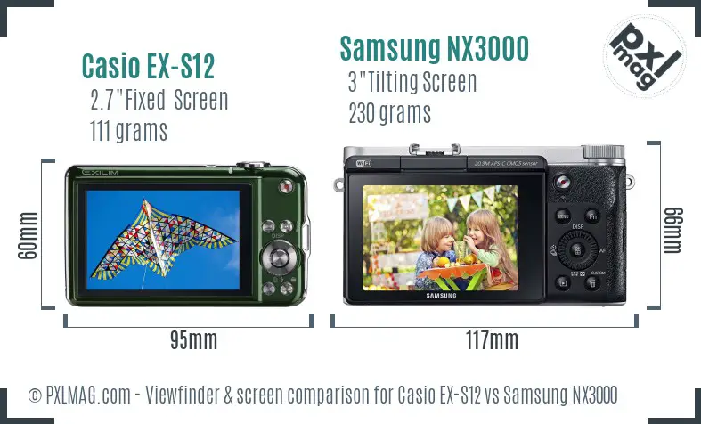 Casio EX-S12 vs Samsung NX3000 Screen and Viewfinder comparison