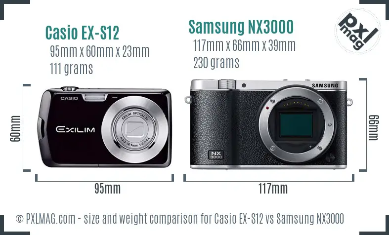Casio EX-S12 vs Samsung NX3000 size comparison