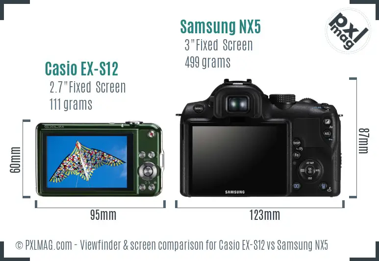 Casio EX-S12 vs Samsung NX5 Screen and Viewfinder comparison