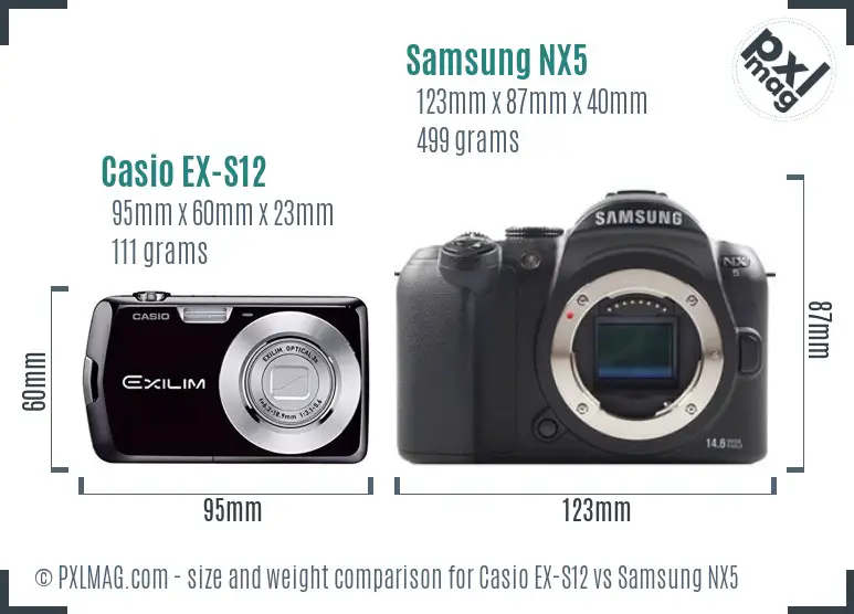 Casio EX-S12 vs Samsung NX5 size comparison