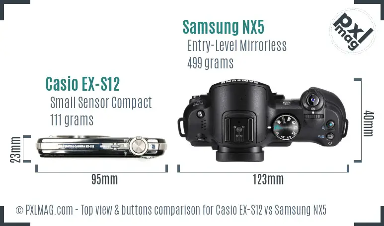 Casio EX-S12 vs Samsung NX5 top view buttons comparison