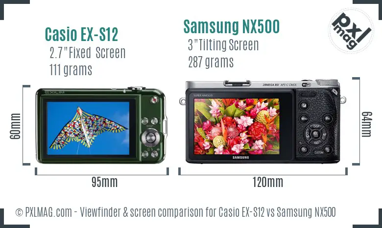 Casio EX-S12 vs Samsung NX500 Screen and Viewfinder comparison