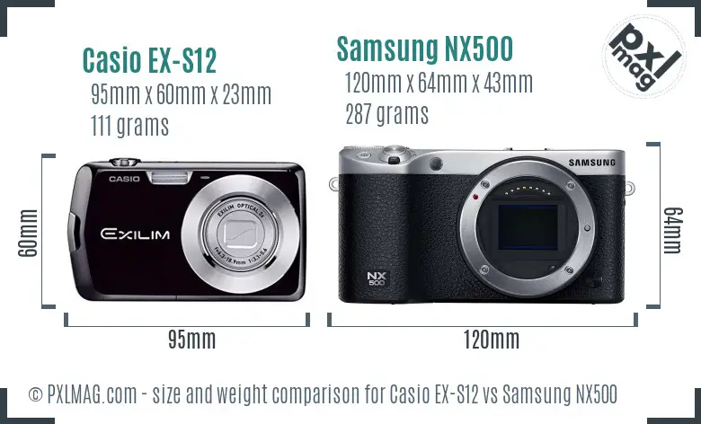 Casio EX-S12 vs Samsung NX500 size comparison