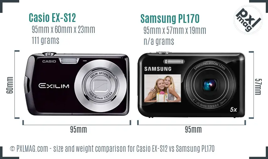 Casio EX-S12 vs Samsung PL170 size comparison