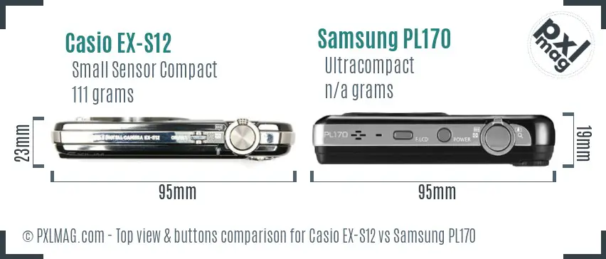 Casio EX-S12 vs Samsung PL170 top view buttons comparison