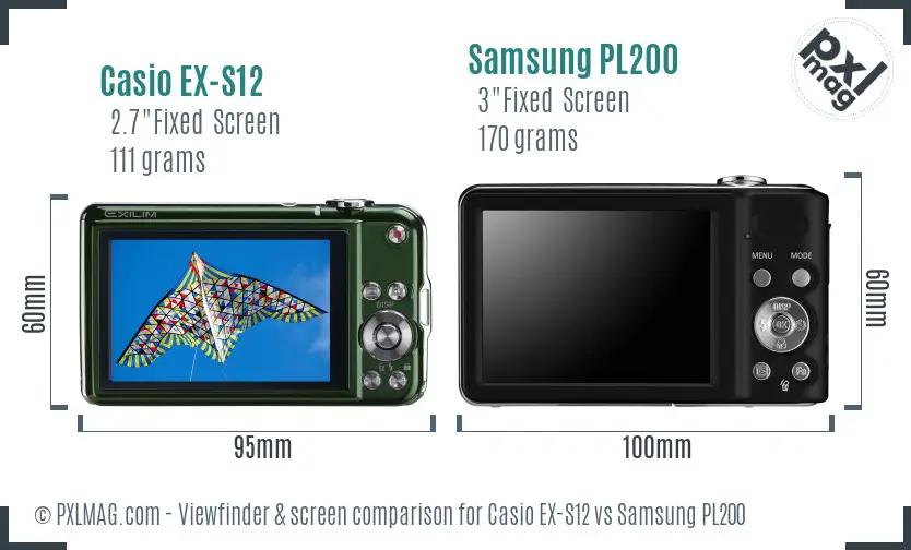 Casio EX-S12 vs Samsung PL200 Screen and Viewfinder comparison