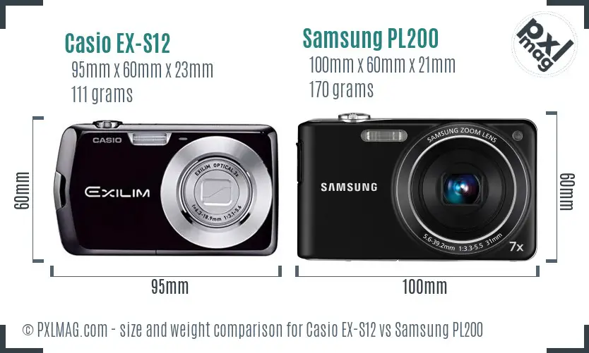 Casio EX-S12 vs Samsung PL200 size comparison