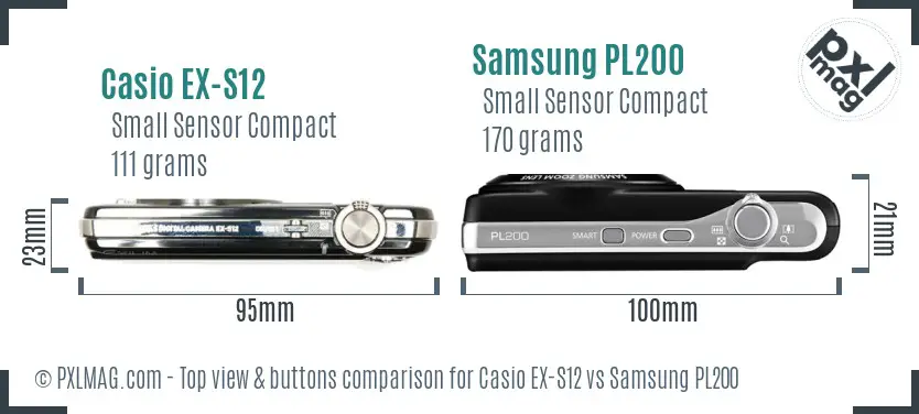 Casio EX-S12 vs Samsung PL200 top view buttons comparison