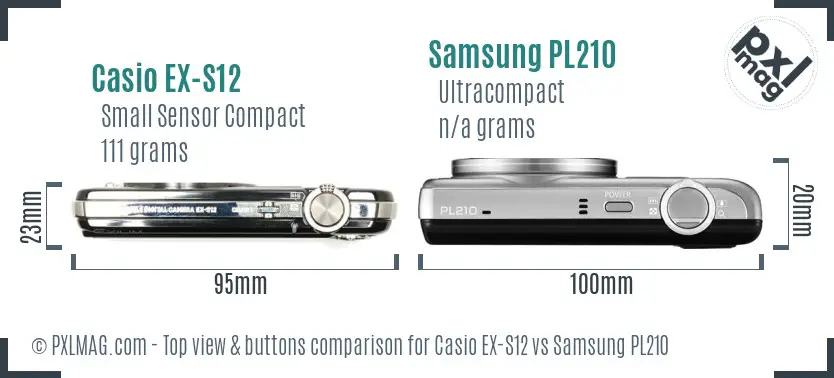 Casio EX-S12 vs Samsung PL210 top view buttons comparison
