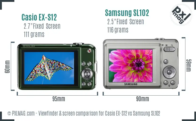 Casio EX-S12 vs Samsung SL102 Screen and Viewfinder comparison