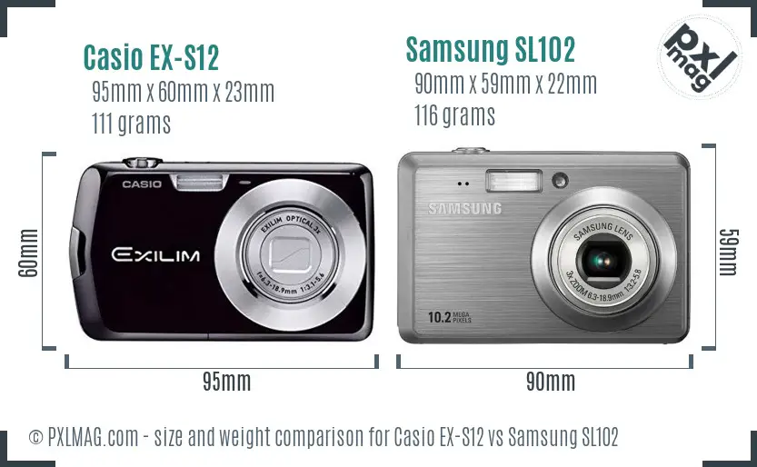 Casio EX-S12 vs Samsung SL102 size comparison