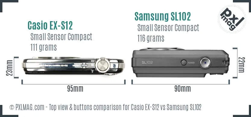 Casio EX-S12 vs Samsung SL102 top view buttons comparison