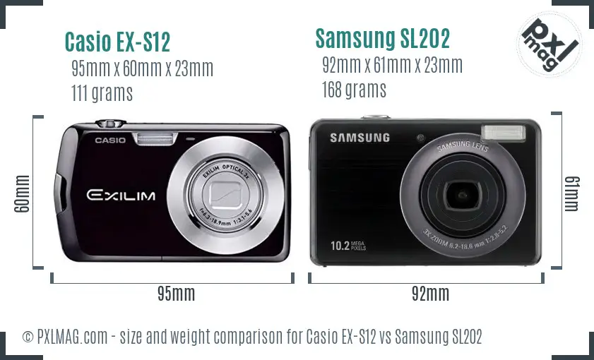 Casio EX-S12 vs Samsung SL202 size comparison