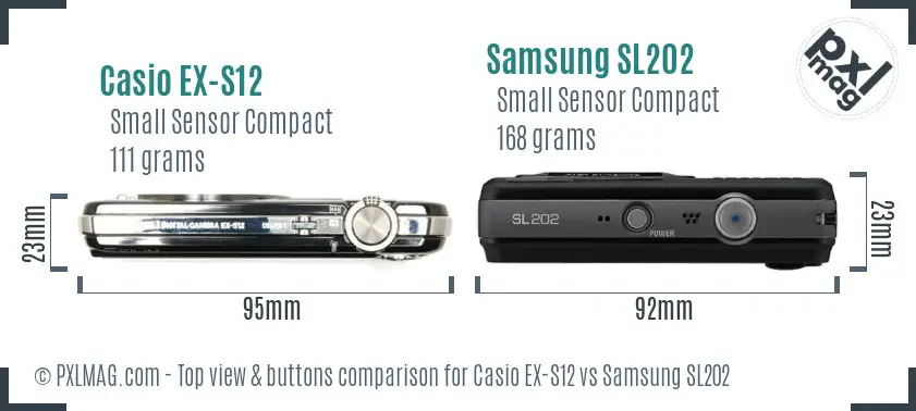Casio EX-S12 vs Samsung SL202 top view buttons comparison