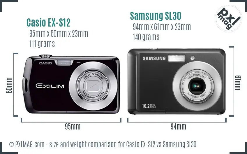 Casio EX-S12 vs Samsung SL30 size comparison