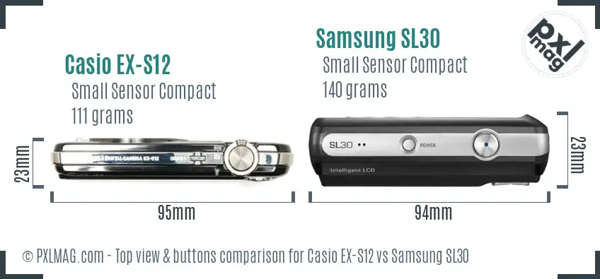 Casio EX-S12 vs Samsung SL30 top view buttons comparison