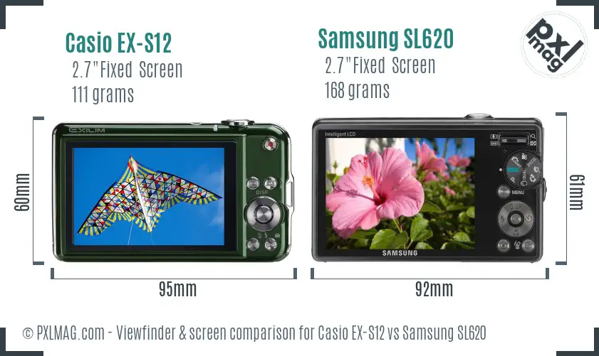 Casio EX-S12 vs Samsung SL620 Screen and Viewfinder comparison