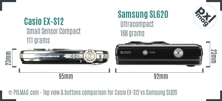 Casio EX-S12 vs Samsung SL620 top view buttons comparison