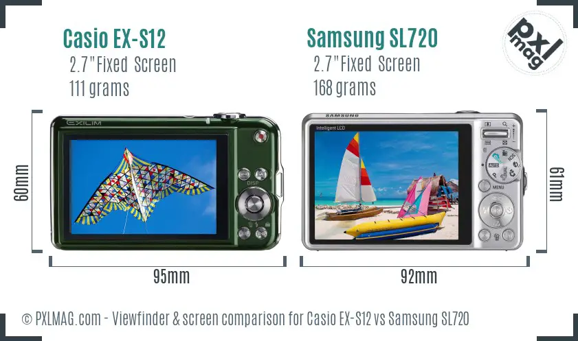 Casio EX-S12 vs Samsung SL720 Screen and Viewfinder comparison