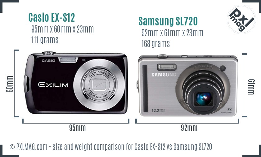 Casio EX-S12 vs Samsung SL720 size comparison