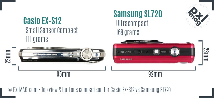 Casio EX-S12 vs Samsung SL720 top view buttons comparison