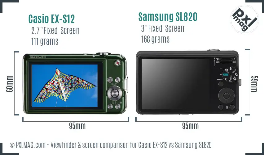 Casio EX-S12 vs Samsung SL820 Screen and Viewfinder comparison
