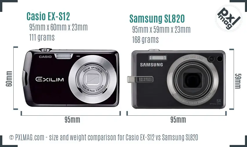 Casio EX-S12 vs Samsung SL820 size comparison