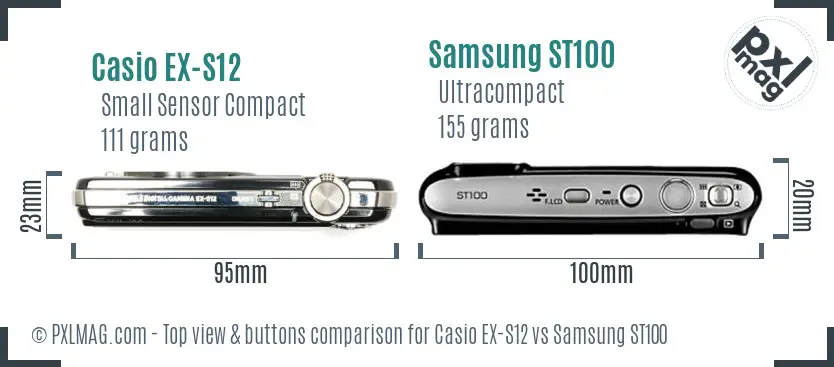 Casio EX-S12 vs Samsung ST100 top view buttons comparison