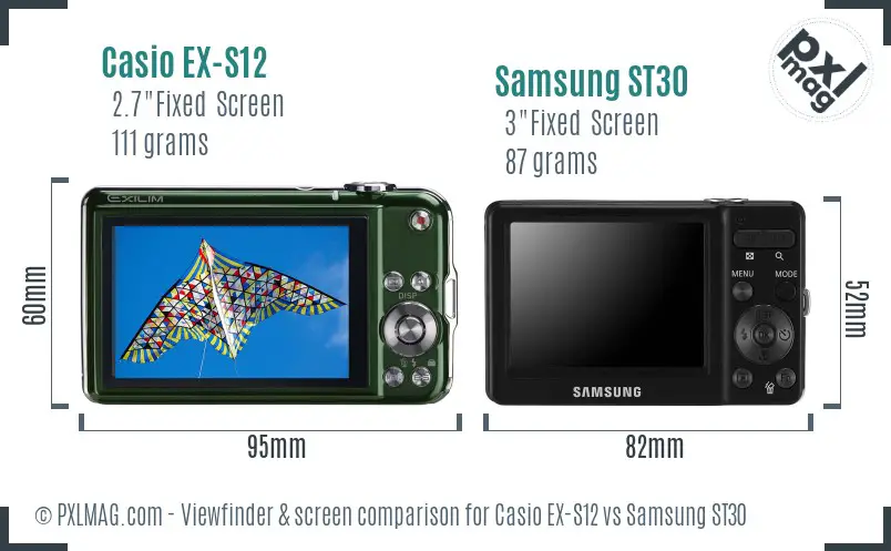 Casio EX-S12 vs Samsung ST30 Screen and Viewfinder comparison