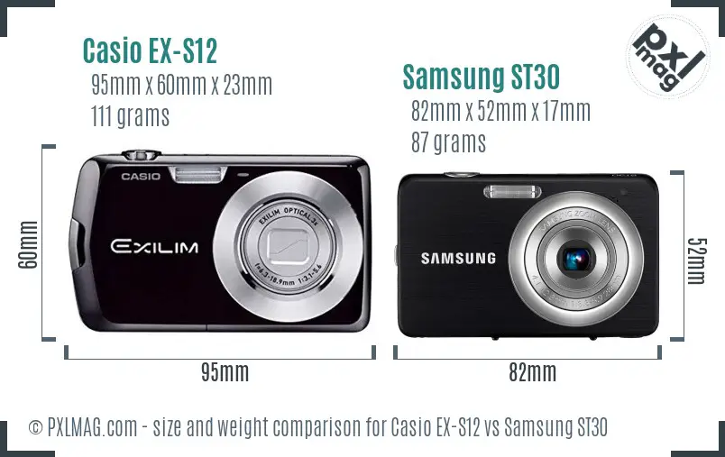 Casio EX-S12 vs Samsung ST30 size comparison