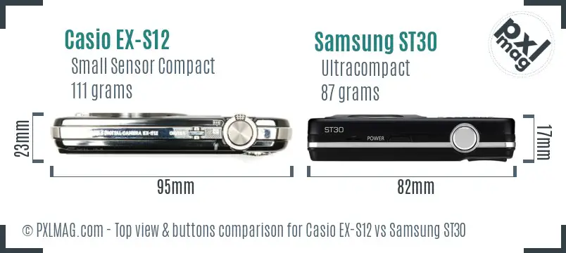 Casio EX-S12 vs Samsung ST30 top view buttons comparison