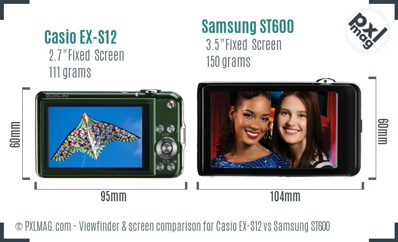 Casio EX-S12 vs Samsung ST600 Screen and Viewfinder comparison