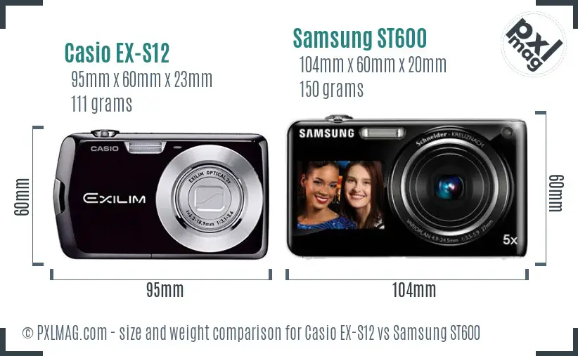 Casio EX-S12 vs Samsung ST600 size comparison