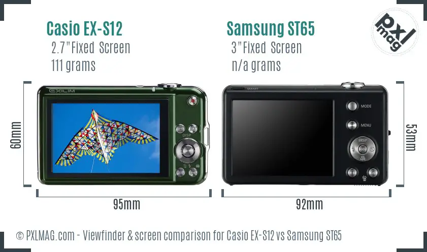 Casio EX-S12 vs Samsung ST65 Screen and Viewfinder comparison