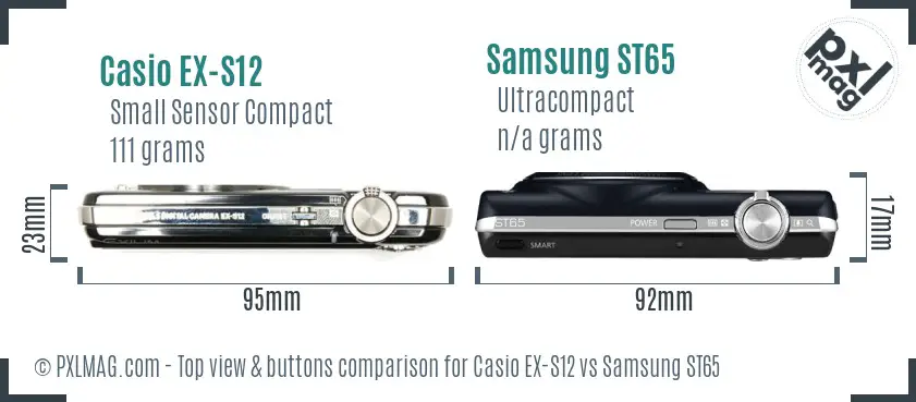 Casio EX-S12 vs Samsung ST65 top view buttons comparison