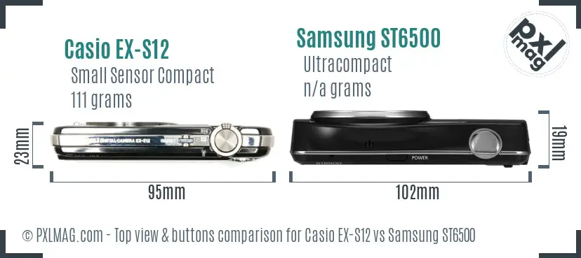 Casio EX-S12 vs Samsung ST6500 top view buttons comparison