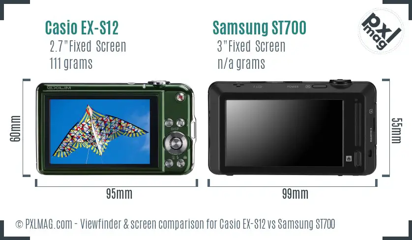 Casio EX-S12 vs Samsung ST700 Screen and Viewfinder comparison