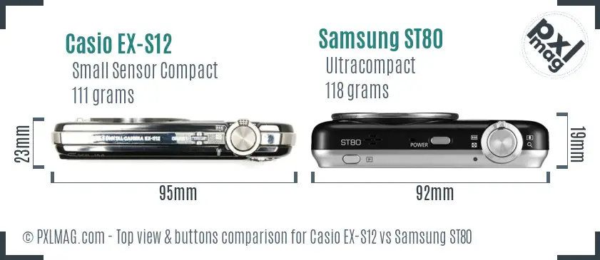 Casio EX-S12 vs Samsung ST80 top view buttons comparison