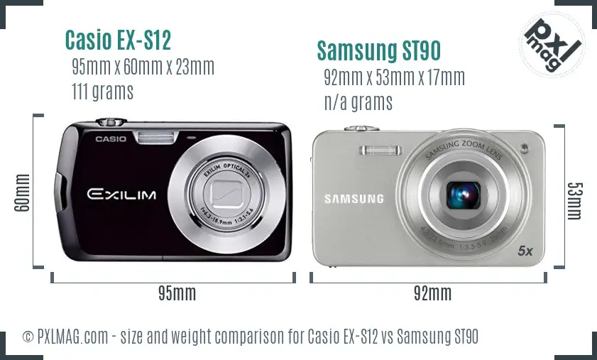 Casio EX-S12 vs Samsung ST90 size comparison