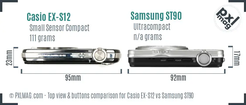 Casio EX-S12 vs Samsung ST90 top view buttons comparison