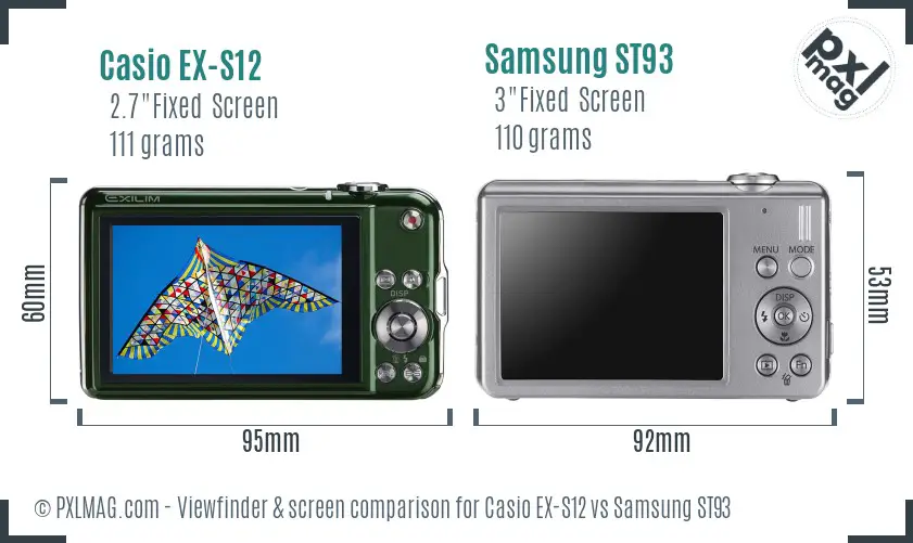 Casio EX-S12 vs Samsung ST93 Screen and Viewfinder comparison